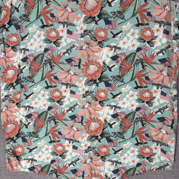 Springfield Armory Hawaiian Shirt Mens Size M Teal Gun American Flag AOP Bullpup - Picture 14 of 16